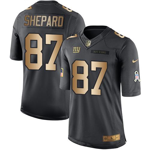 Nike Giants #87 Sterling Shepard Black Mens Stitched NFL Limited Gold Salute To Service Jersey