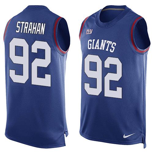 Nike Giants #92 Michael Strahan Royal Blue Team Color Mens Stitched NFL Limited Tank Top Jersey