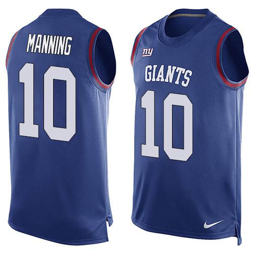 Nike Giants #10 Eli Manning Royal Blue Team Color Mens Stitched NFL Limited Tank Top Jersey
