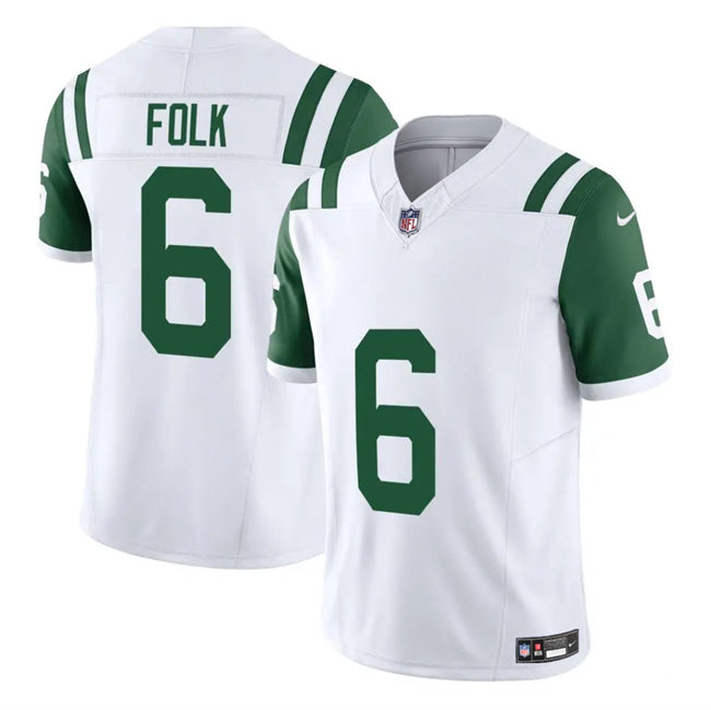 Mens New York Jets #6 Nick Folk White 2025 FUSE Classic Alternate Vapor Untouchable Limited Stitched Jersey