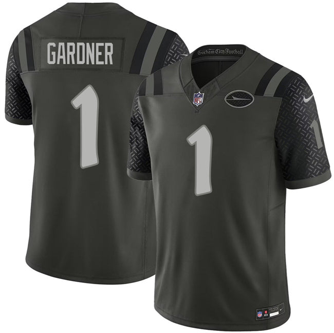 Mens New York Jets #1 Ahmad Gardner Black 2025 FUSE ¡°Rivalries¡± Vapor Limited Stitched Football Jersey