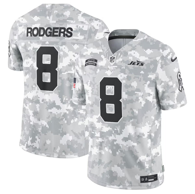 Mens New York Jets #8 Aaron Rodgers 2024 FUSE Arctic Camo Salute to Service Limited Stitched Football Jersey