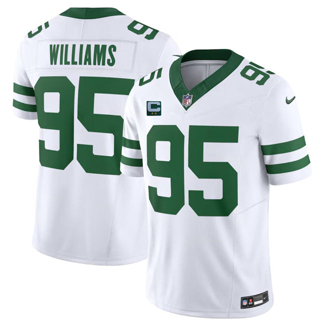 Mens New York Jets #95 Quinnen Williams White 2024 FUSE With 2-Star C Patch Vapor Limited Throwback Stitched Football Jersey