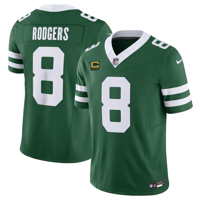 Mens New York Jets #8 Aaron Rodgers Green 2024 FUSE With 4-Star C Patch Vapor Limited Stitched Jersey