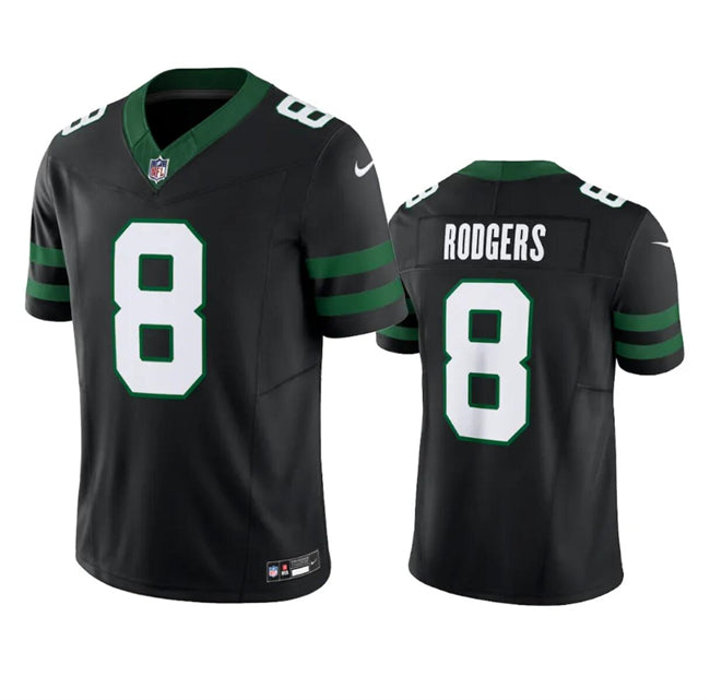 Mens New York Jets #8 Aaron Rodgers Black 2024 FUSE Vapor Limited Stitched Jersey