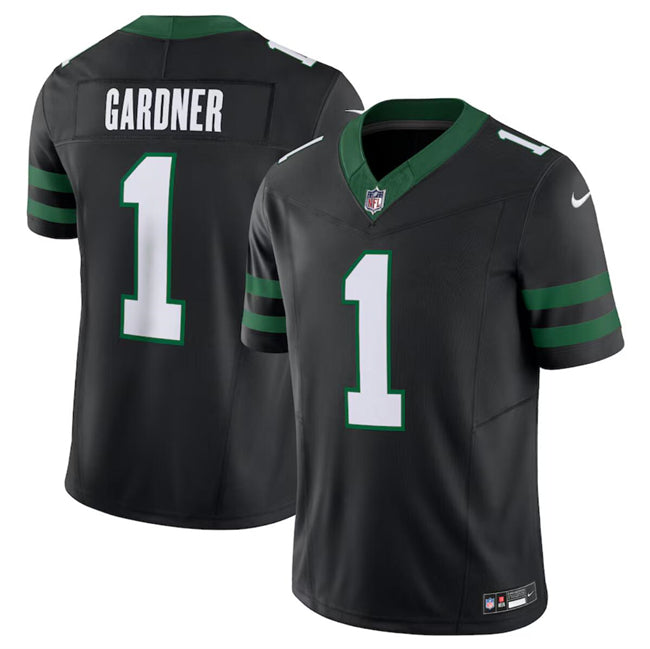 Mens New York Jets #1 Sauce Gardner Black 2024 FUSE Vapor Limited Stitched Jersey
