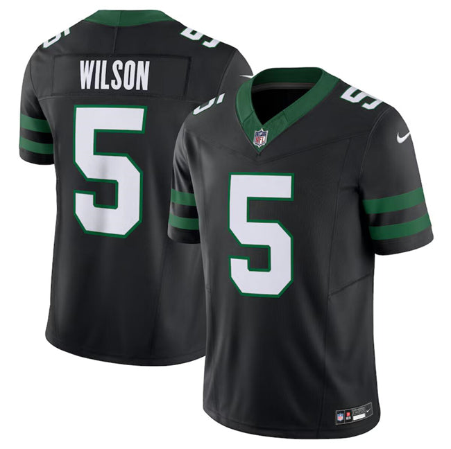 Mens New York Jets #5 Garrett Wilson Black 2024 FUSE Vapor Limited Stitched Jersey
