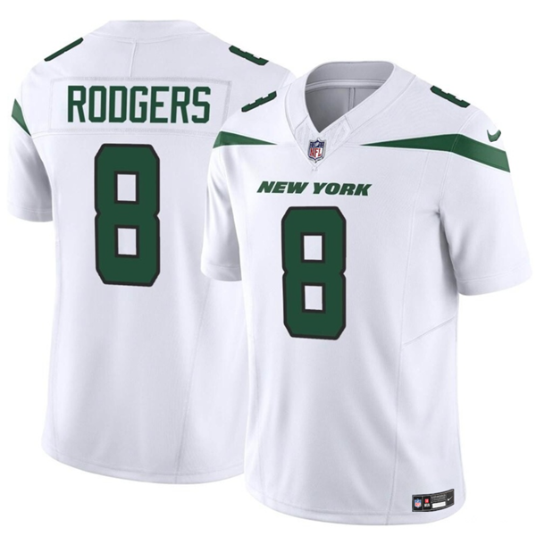 Mens New York Jets #8 Aaron Rodgers 2023 FUSE White Vapor Untouchable Limited Stitched Jersey