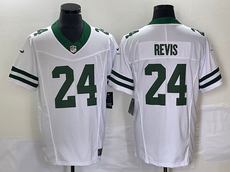Mens New York Jets #24 Darrelle Revis White 2023 FUSE Vapor Limited Throwback Stitched Football Jersey