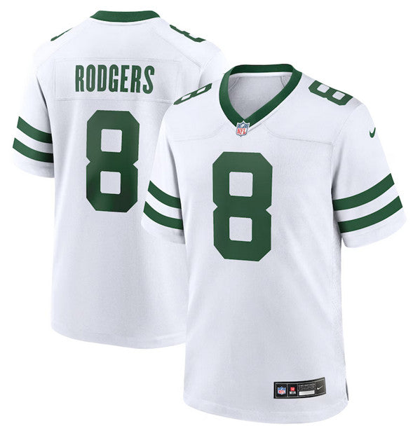 Mens New York Jets #8 Aaron Rodgers White Throwback Player Stitched Game Jersey