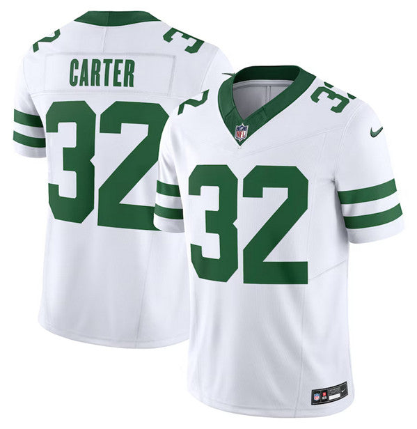 Mens New York Jets #32 Michael Carter White 2023 FUSE Vapor Limited Throwback Stitched Football Jersey