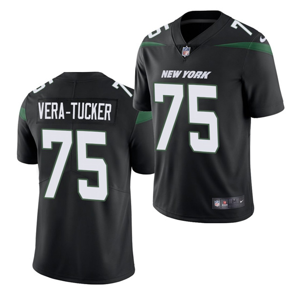 Mens New York Jets #75 Alijah Vera-Tucker 2021 NFL Draft Black Vapor Untouchable Limited Stitched Jersey