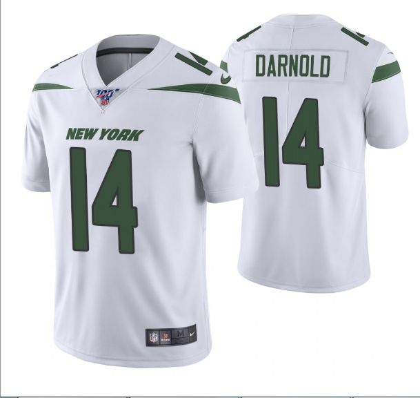 Mens New York Jets #14 Sam Darnold White 2019 100th Season Vapor Untouchable Limited Stitched NFL Jersey