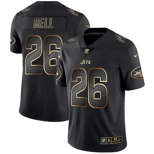 Mens New York Jets #26 LeVeon Bell 2019 Black Gold Edition Stitched NFL Jersey