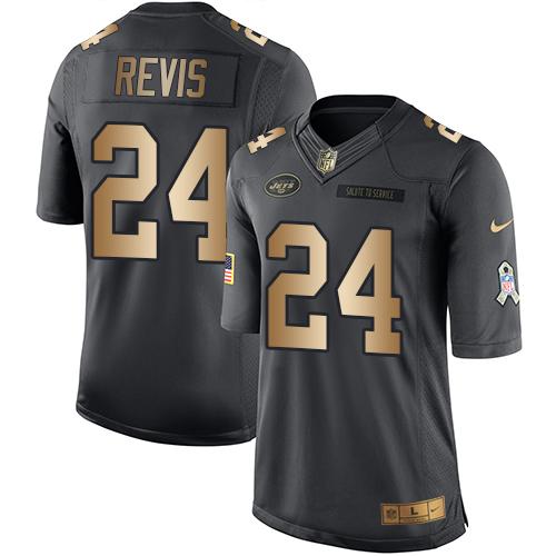 Nike Jets #24 Darrelle Revis Black Mens Stitched NFL Limited Gold Salute To Service Jersey