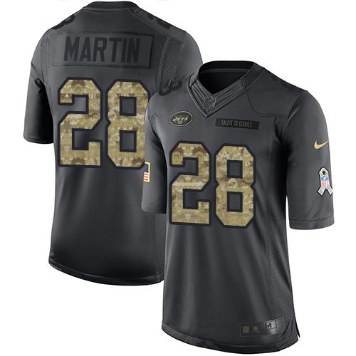 Nike Jets #28 Curtis Martin Black Mens Stitched NFL Limited 2016 Salute to Service Jersey
