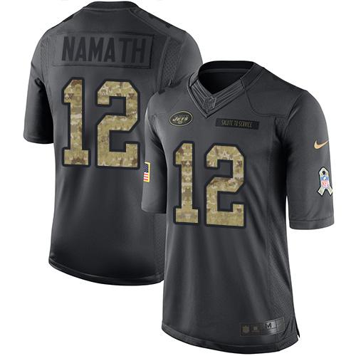 Nike Jets #12 Joe Namath Black Mens Stitched NFL Limited 2016 Salute to Service Jersey