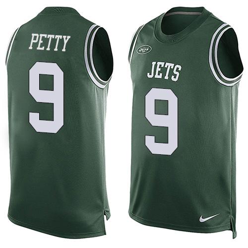 Nike Jets #9 Bryce Petty Green Team Color Mens Stitched NFL Limited Tank Top Jersey