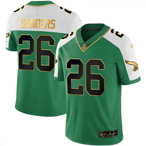 Mens Philadelphia Eagles #26 Saquon Barkley Kelly Green Alternate Gold Stitched Football Jersey