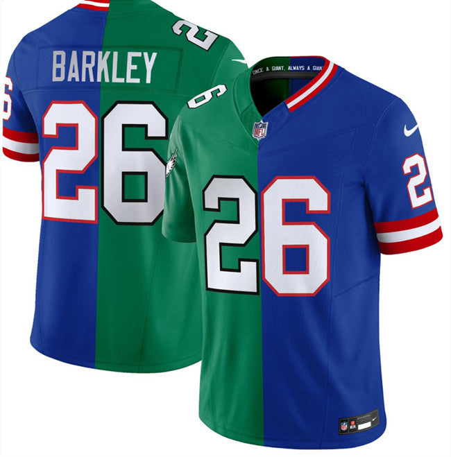 Mens Philadelphia Eagles x Giants #26 Saquon Barkley Green/Royal Split FUSE Vapor Untouchable Limited Stitched Football Jersey