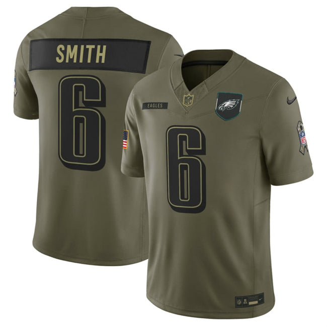 Mens Philadelphia Eagles #6 DeVonta Smith Olive 2025 FUSE Salute to Service Limited Stitched Football Jersey