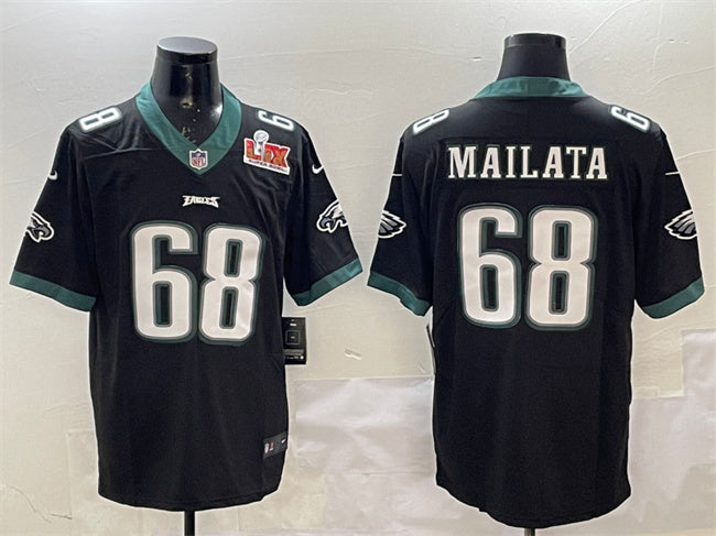 Mens Philadelphia Eagles #68 Jordan Mailata Black 2025 Super Bowl LIX Patch Vapor Untouchable Limited Stitched Football Jersey