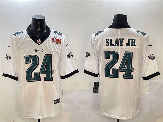 Mens Philadelphia Eagles #24 Darius Slay Jr White 2025 Super Bowl LIX Patch Vapor Untouchable Limited Stitched Football Jersey