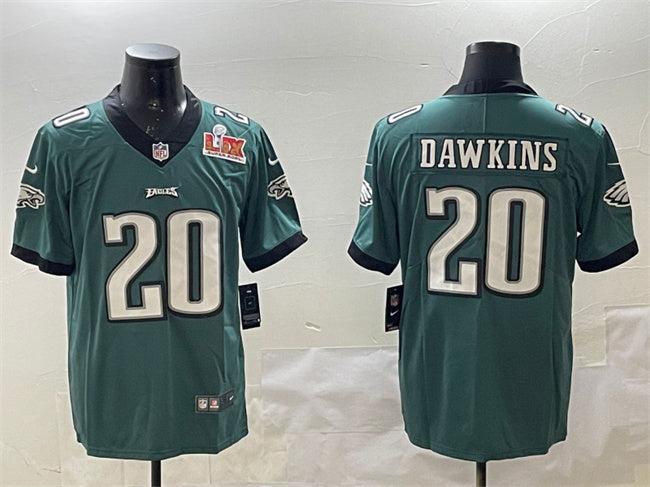 Mens Philadelphia Eagles #20 Brian Dawkins Green 2025 Super Bowl LIX Patch Vapor Untouchable Limited Stitched Football Jersey
