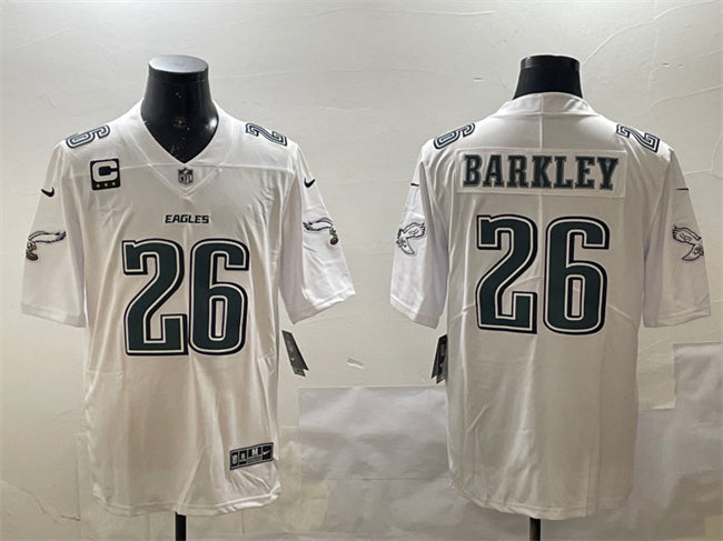Mens Philadelphia Eagles #26 Saquon Barkley White Fashion With 3-star C Patch Vapor Untouchable Limited Stitched Football Jersey