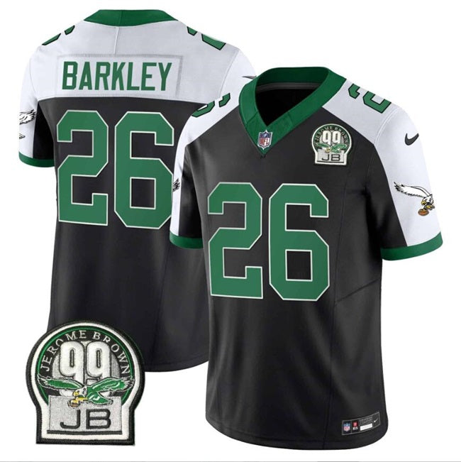 Mens Philadelphia Eagles #26 Saquon Barkley Black 2024 FUSE Jerome Brown Patch Alternate Stitched Football Jersey