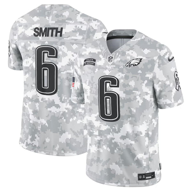 Mens Philadelphia Eagles #6 DeVonta Smith 2024 FUSE Arctic Camo Salute to Service Limited Stitched Football Jersey