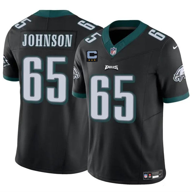 Mens Philadelphia Eagles #65 Lane Johnson Black 2024 FUSE With 3-Star C Patch Vapor Untouchable Limited Stitched Football Jersey