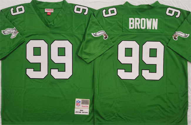 Mens Philadelphia Eagles #99 Jerome Brown Kelly Green Throwback Stitched Football Jersey