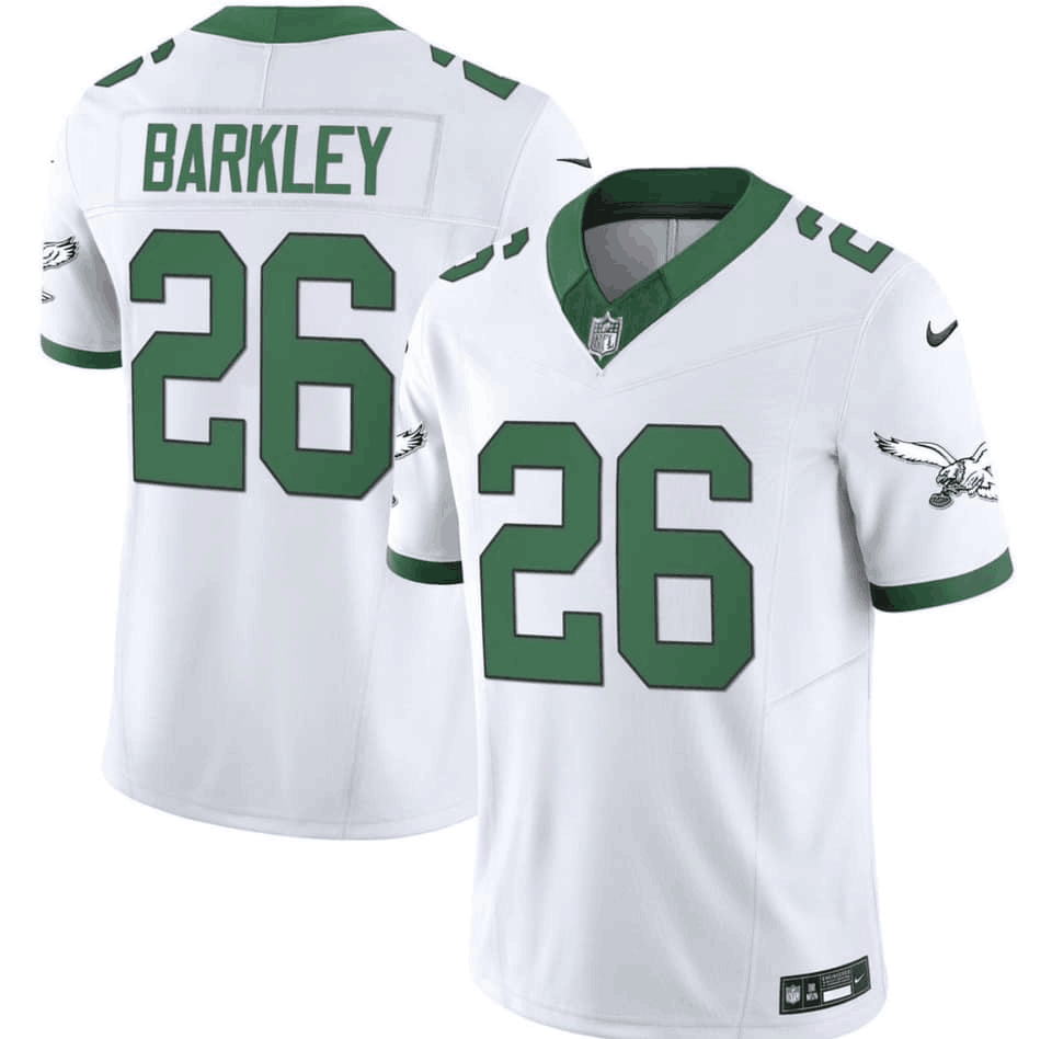 Mens Philadelphia Eagles #26 Saquon Barkley White 2023 FUSE Vapor Untouchable Throwback Stitched Football Jersey