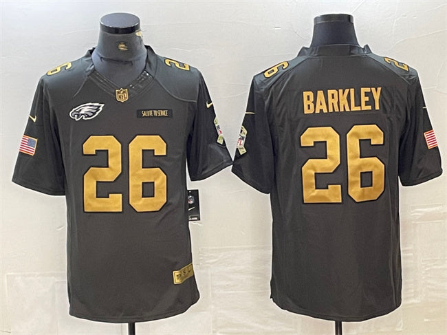 Mens Philadelphia Eagles #26 Saquon Barkley Black Gold Salute To Service Limited Stitched Jersey
