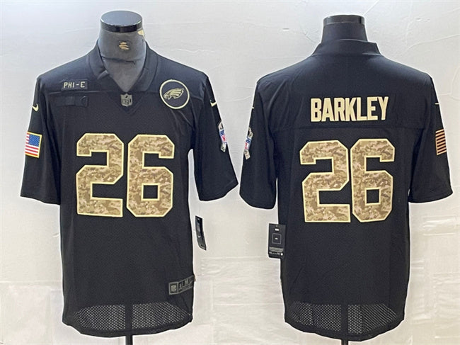 Mens Philadelphia Eagles #26 Saquon Barkley Camo Black Salute To Service Limited Stitched Jersey
