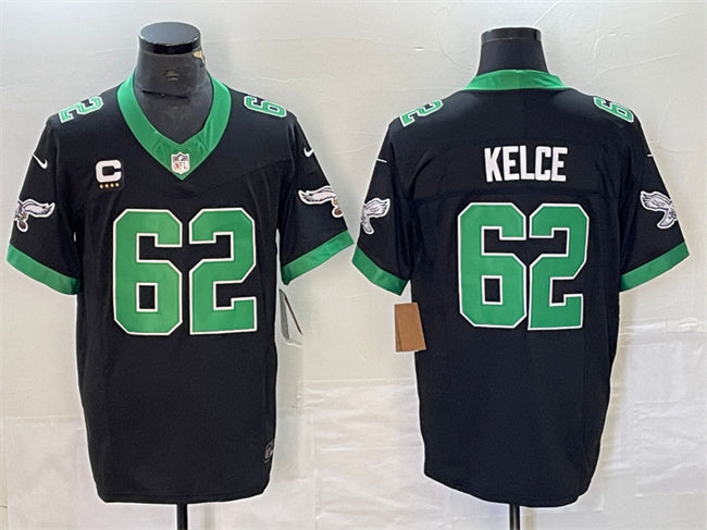 Mens Philadelphia Eagles #62 Jason Kelce Black 2023 FUSE With 4-Star C Patch Vapor Untouchable Limited Stitched Football Jersey