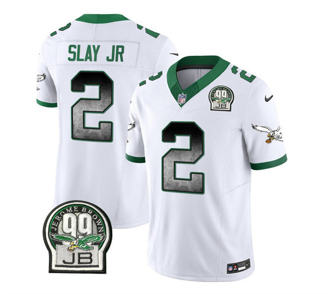 Mens Philadelphia Eagles #2 Darius Slay JR White 2023 FUSE Throwback Vapor Untouchable Limited Stitched Football Jersey