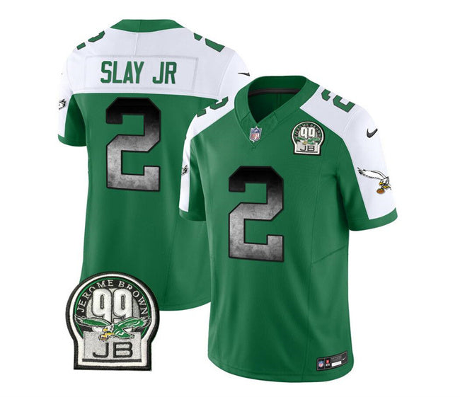 Mens Philadelphia Eagles #2 Darius Slay JR Green/White 2023 FUSE Throwback Vapor Untouchable Limited Stitched Football Jersey