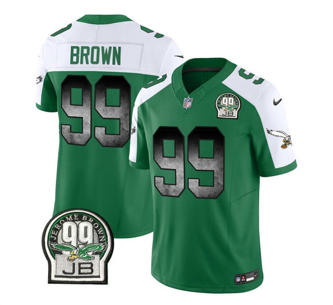 Mens Philadelphia Eagles #99 Jerome Brown Green/White 2023 FUSE Throwback Vapor Untouchable Limited Stitched Football Jersey