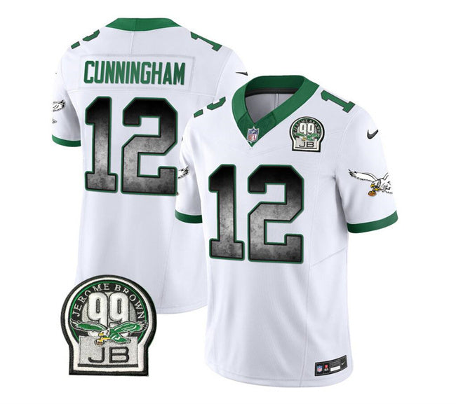 Mens Philadelphia Eagles #12 Randall Cunningham White 2023 FUSE Throwback Vapor Untouchable Limited Stitched Football Jersey
