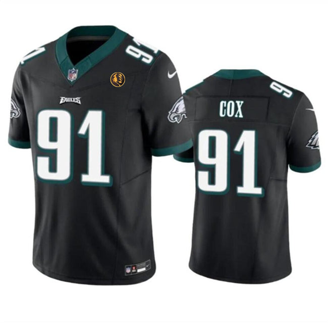 Mens Philadelphia Eagles #91 Fletcher Cox Black 2023 FUSE With John Madden Patch Vapor Limited Stitched Football Jersey