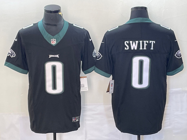 Mens Philadelphia Eagles #0 DAndre Swift Black 2023 FUSE Vapor Untouchable Limited Stitched Football Jersey