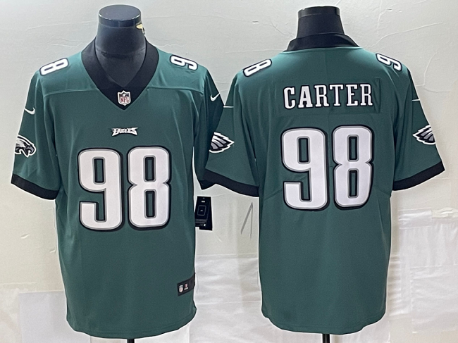Mens Philadelphia Eagles #98 Jalen Carter Green Vapor Limited Stitched Football Jersey