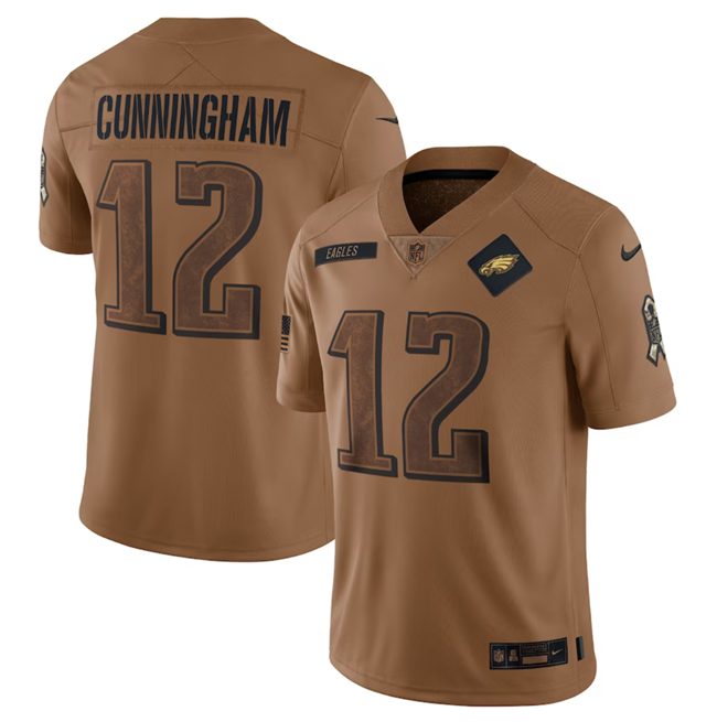 Mens Philadelphia Eagles #12 Randall Cunningham 2023 Brown Salute To Service Limited Stitched Football Jersey