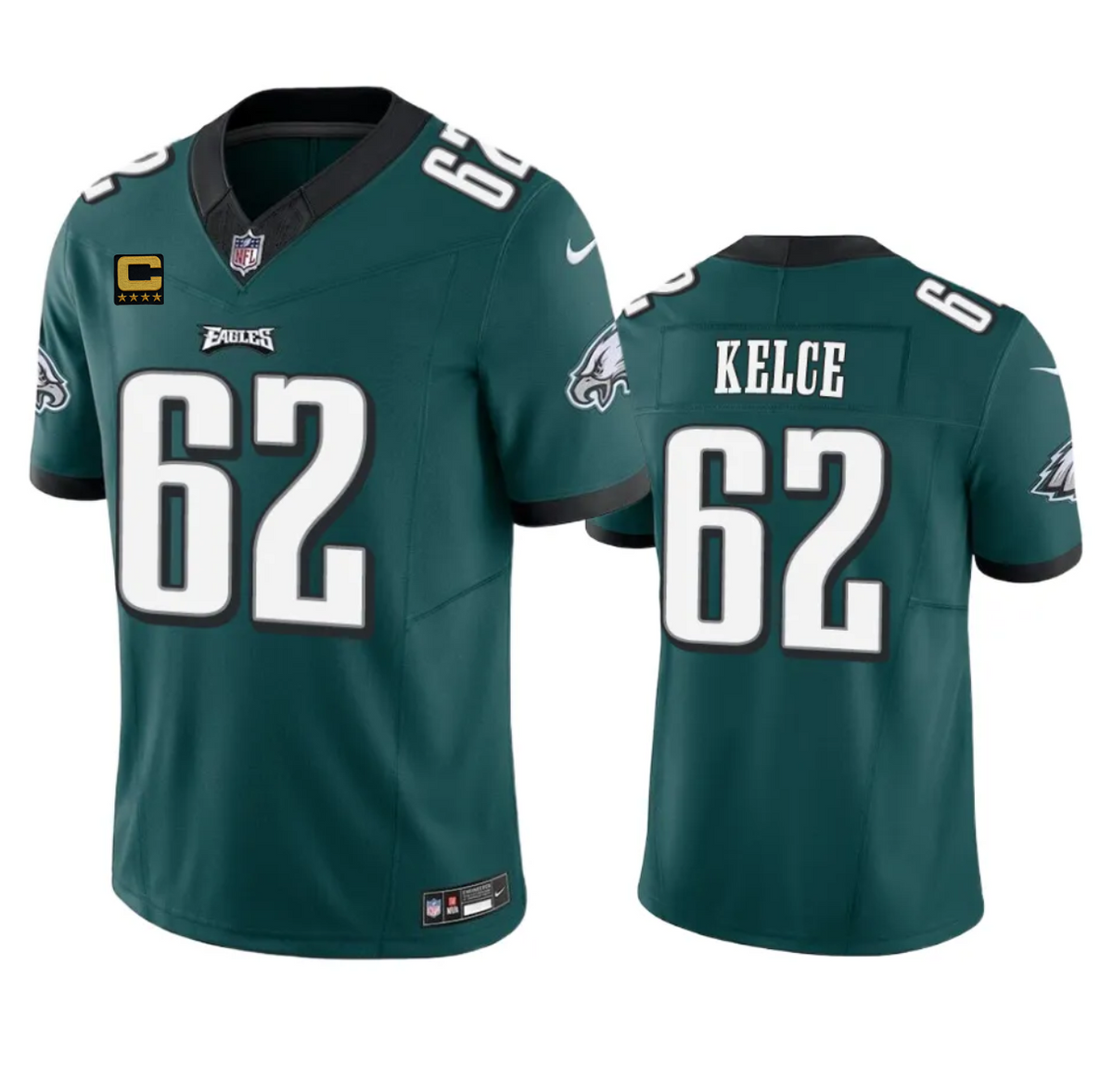 Mens Philadelphia Eagles #62 Jason Kelce Green 2023 FUSE With 4-Star C Patch Vapor Untouchable Limited Stitched Football Jersey