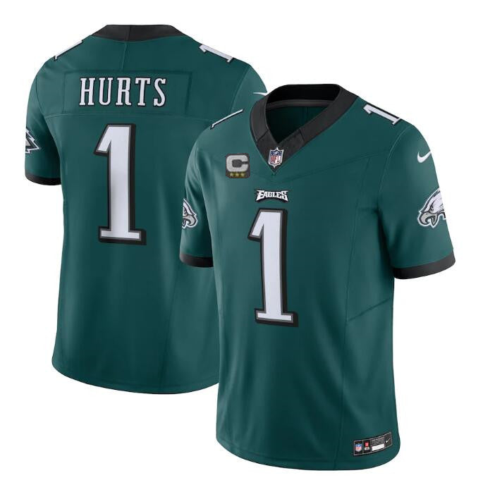 Mens Philadelphia Eagles #1 Jalen Hurts Green 2023 FUSE With C Patch Vapor Untouchable Limited Stitched Football Jersey