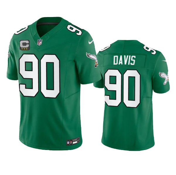 Mens Philadelphia Eagles #90 Jordan Davis Green 2023 FUSE With 3-star C Patch Vapor Untouchable Stitched Football Jersey