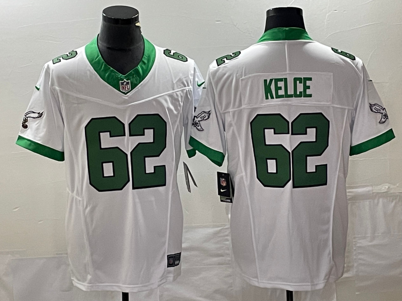 Mens Philadelphia Eagles #62 Jason Kelce White 2023 FUSE Vapor Untouchable Stitched Football Jersey