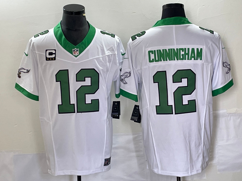 Mens Philadelphia Eagles #12 Randall Cunningham White 2023 FUSE With 3-star C Patch Vapor Untouchable Stitched Football Jersey